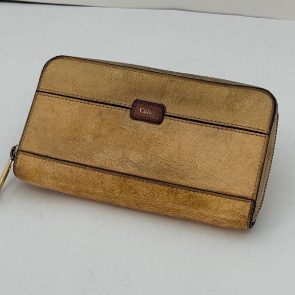 Chloe Handbags - Chloe Tan Leather Zip Around Long Wallet Gold Hardware Vintage Patina Italy
